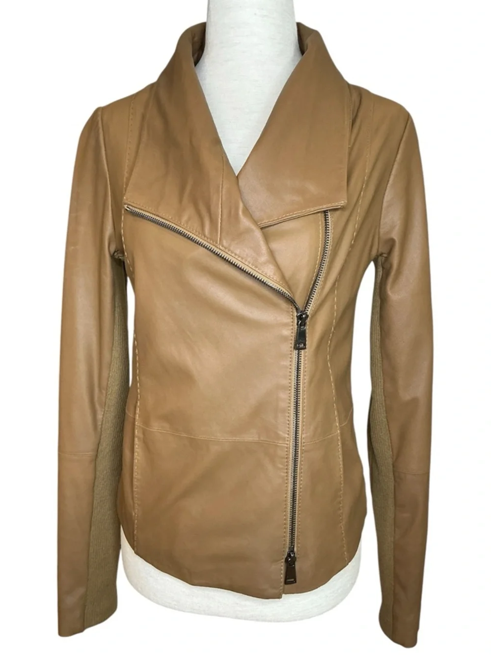 Vince Soft Leather Asymmetrical Moto Zip Women's Jacket Brown XSmall